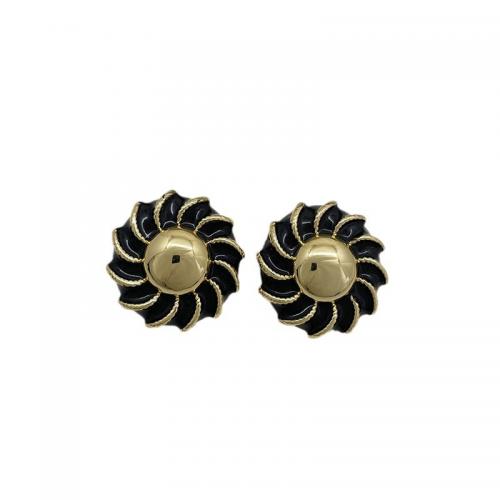 Brass Stud Earring Flower 18K gold plated fashion jewelry & for woman & enamel black nickel lead & cadmium free Sold By Pair