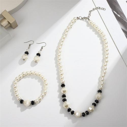 Zinc Alloy Jewelry Sets bracelet & earring & necklace with Crystal & Rhinestone & Plastic Pearl three pieces & fashion jewelry & for woman nickel lead & cadmium free Sold By Set