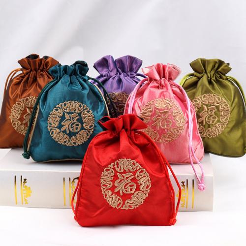Silk Drawstring Bag, Embroidery, with letter pattern, more colors for choice, 140x120mm, Sold By PC