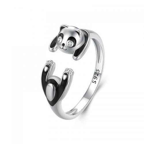 Cubic Zirconia Micro bane Sterling sølv ringe, 925 Sterling Sølv, Panda, platineret, mode smykker & Micro Pave cubic zirconia & for kvinde & emalje, nikkel, bly & cadmium fri, 1.90mm, Solgt af PC