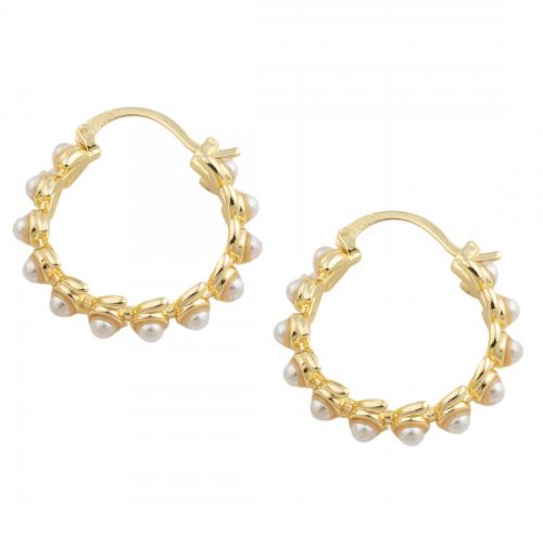 Brass Leverback Earring, with Plastic Pearl, 14K gold plated, fashion jewelry & for woman, nickel, lead & cadmium free, 29x6x28mm, Inner Diameter:Approx 20.5mm, Sold By Pair