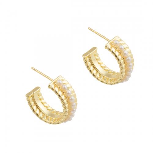 Brass Stud Earring with Plastic Pearl 14K gold plated fashion jewelry & for woman nickel lead & cadmium free Sold By Pair