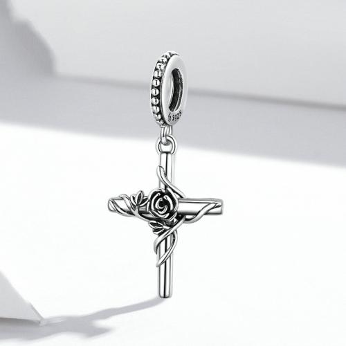 925 Sterling Silver Pendant Cross DIY & large hole nickel lead & cadmium free Sold By PC
