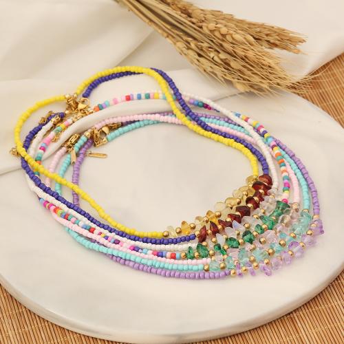 Glass Seed Beads Necklace Seedbead with Natural Stone with 5cm extender chain fashion jewelry & for woman Length Approx 40 cm Sold By PC