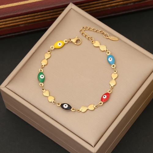 Bracelet Evil Eye bijoux, Acier inoxydable 304, avec 5cm chaînes de rallonge, styles différents pour le choix & pour femme & émail, plus de couleurs à choisir, Longueur:Environ 18 cm, Vendu par PC