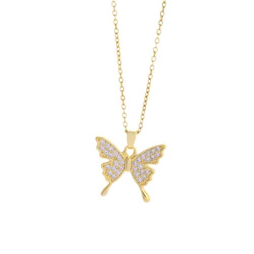 Titanium Steel Necklace, with Brass, with 5cm extender chain, Butterfly, 18K gold plated, fashion jewelry & for woman & with rhinestone, golden, Length:Approx 40 cm, Sold By PC