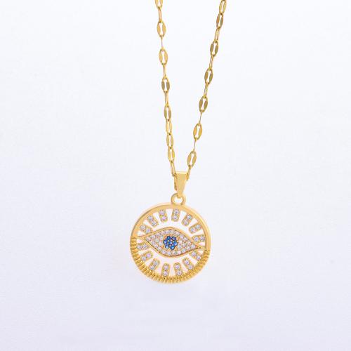 Evil Eye Jewelry Necklace, Titanium Steel, with Brass, with 5cm extender chain, 18K gold plated, fashion jewelry & for woman & with rhinestone, golden, Length:Approx 40 cm, Sold By PC