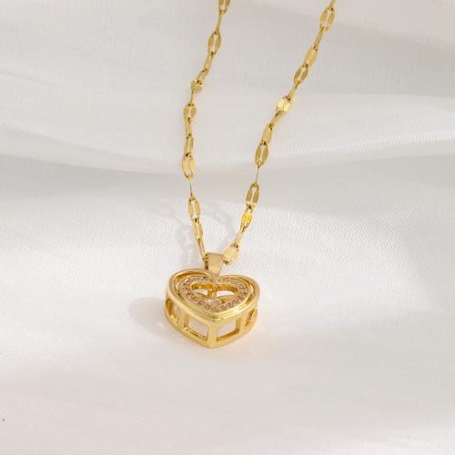 Collier d'acier titane, avec laiton, avec 5cm chaînes de rallonge, coeur, bijoux de mode & pour femme & avec strass, doré, Longueur:Environ 40 cm, Vendu par PC