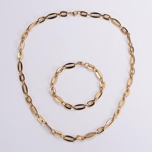 Conjuntos de jóias de aço inoxidável, Bracelete / Pulseira & colar, Aço inoxidável 304, joias de moda & unissex, dourado, Necklace length 55cm,bracelet length 21cm, vendido por Defina