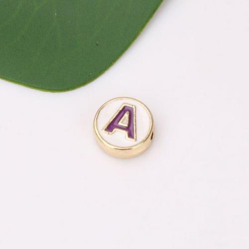 Zinc Alloy Enamel Pendants Flat Round gold color plated letters are from A to Z & double-sided enamel & DIY nickel lead & cadmium free 10mm Approx Sold By Bag