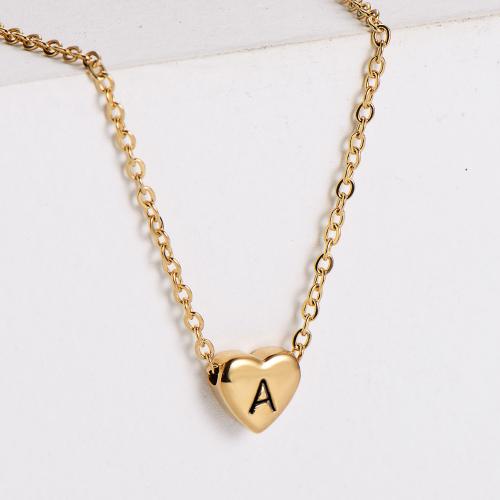 Stainless Steel Jewelry Necklace 304 Stainless Steel Heart Vacuum Ion Plating fashion jewelry & letters are from A to Z & for woman golden Length Approx 45 cm Sold By PC