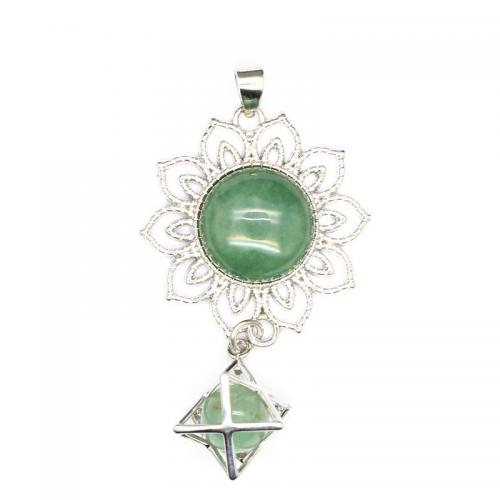 Gemstone Pendants Jewelry Natural Stone with Brass Flower silver color plated DIY Sold By PC