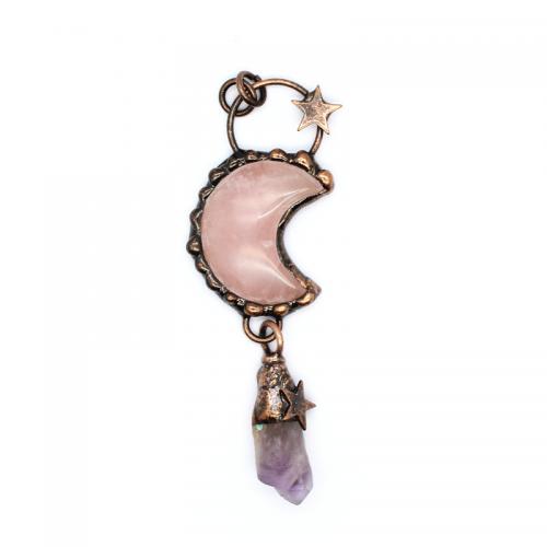 Gemstone Pendants Jewelry Natural Stone with Brass Moon antique copper color plated DIY Sold By PC