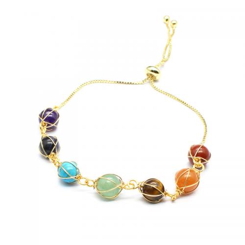Brass Bracelet & Bangle, with Gemstone, gold color plated, Adjustable & fashion jewelry & different styles for choice & for woman, more colors for choice, nickel, lead & cadmium free, Length:Approx 18 cm, Sold By PC
