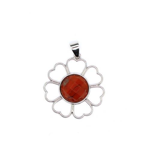 Gemstone Pendants Jewelry Natural Stone with Brass Flower silver color plated DIY & hollow nickel lead & cadmium free Sold By PC