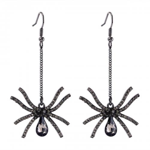 Zinc Alloy Drop Earrings with Glass Rhinestone Spider plated fashion jewelry & for woman & with rhinestone black nickel lead & cadmium free Sold By Pair