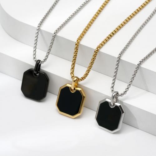 Stainless Steel Jewelry Necklace 304 Stainless Steel Square plated fashion jewelry & for man & enamel Length 60 cm Sold By PC