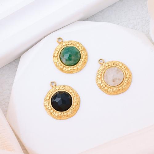 316L Stainless Steel Pendant with Natural Stone Round gold color plated DIY Sold By PC