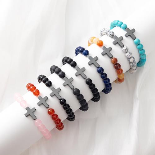 Gemstone Bracelets, Natural Stone, with Hematite, fashion jewelry & different materials for choice & Unisex, more colors for choice, Length:19 cm, Sold By PC