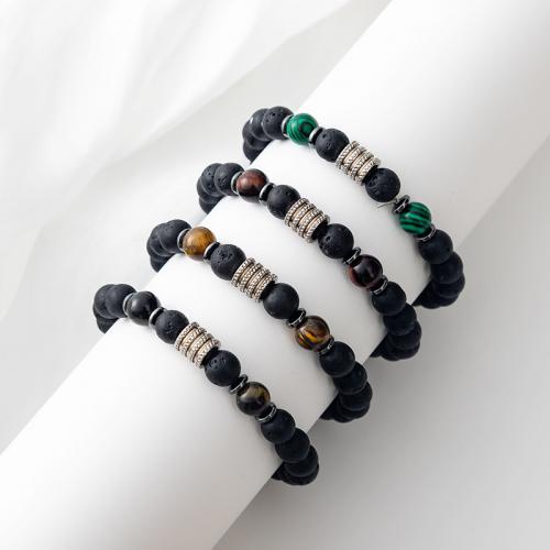 Gemstone Bracelets Lava with Natural Stone & 304 Stainless Steel fashion jewelry & Unisex Length 19 cm Sold By PC