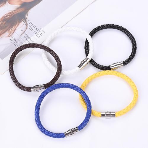 PU Leather Cord Bracelets, with Brass, fashion jewelry, more colors for choice, Length:21 cm, Sold By PC