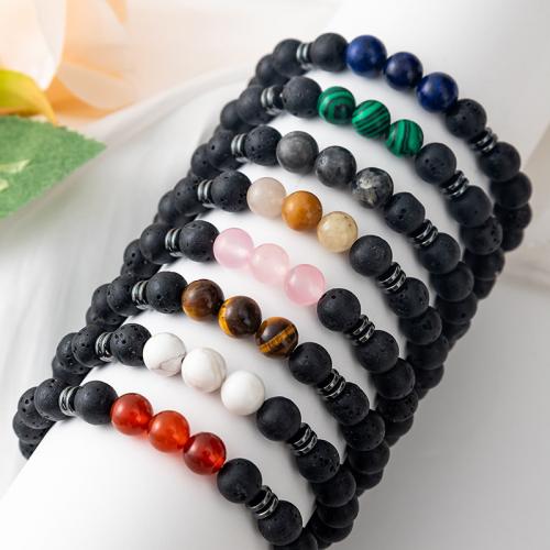 Gemstone Bracelets Lava with Natural Stone fashion jewelry & Unisex Length 19 cm Sold By PC