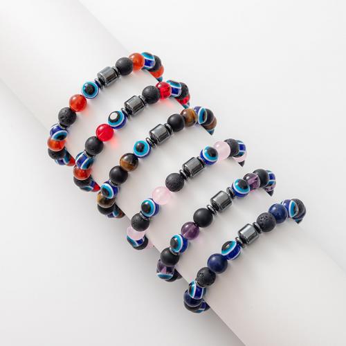 Gemstone Bracelets, Natural Stone, with Lava & Hematite, fashion jewelry & different materials for choice & Unisex, more colors for choice, Length:19 cm, Sold By PC