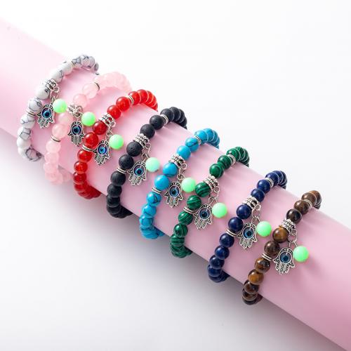 Gemstone Bracelets, Natural Stone, with Night-Light Stone & Tibetan Style, fashion jewelry & different materials for choice & Unisex, more colors for choice, Length:19 cm, Sold By PC