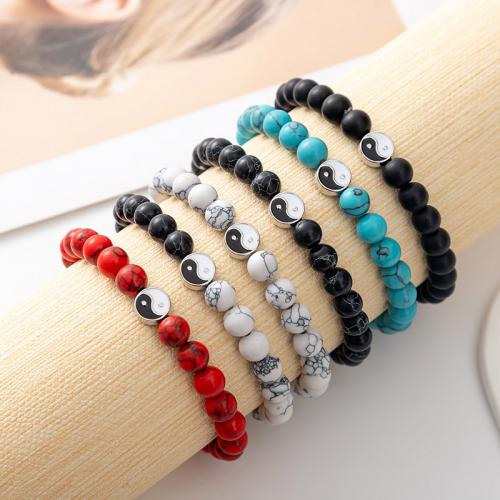 Gemstone Bracelets, Natural Stone, with Tibetan Style, fashion jewelry & different materials for choice & Unisex & enamel, more colors for choice, Length:18.5 cm, Sold By PC