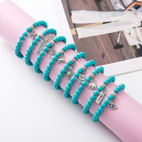 Fashion Turquoise Bracelets Natural Turquoise with Zinc Alloy fashion jewelry & Unisex Length 18.5 cm Sold By PC