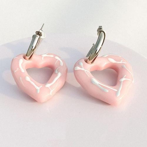 Brass Stud Earring with Acrylic Heart plated fashion jewelry & for woman & hollow nickel lead & cadmium free Sold By Pair