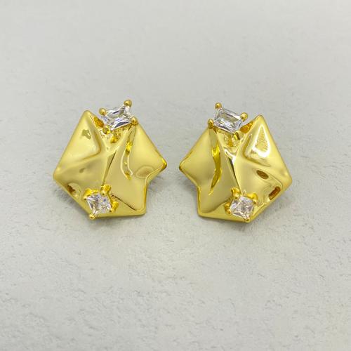 Cubic Zirconia Micro Pave Brass Earring, 18K gold plated, fashion jewelry & micro pave cubic zirconia & for woman, nickel, lead & cadmium free, 23x24mm, Sold By Pair