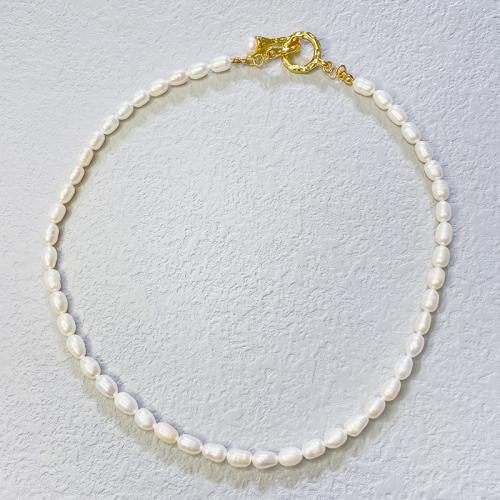 Freshwater Pearl Brass Necklace with Brass 18K gold plated fashion jewelry & for woman white nickel lead & cadmium free Length Approx 43 cm Sold By PC