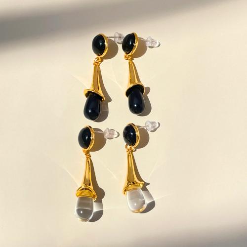 Brass Stud Earring with Lampwork 18K gold plated fashion jewelry & for woman nickel lead & cadmium free Sold By Pair