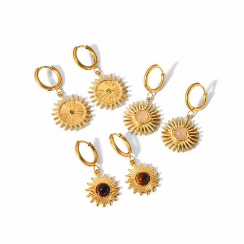 Titanium Steel  Earring with Natural Stone Sun 18K gold plated fashion jewelry & for woman nickel lead & cadmium free Sold By Pair