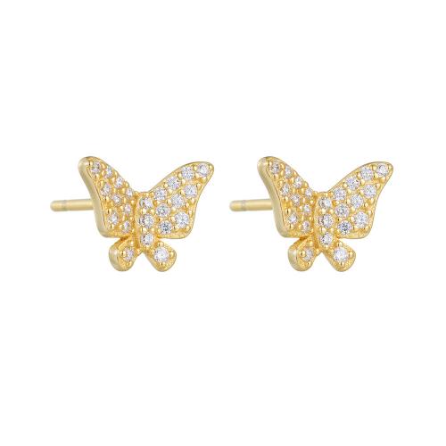 Cubic Zirconia Micro Pave Sterling Silver Earring 925 Sterling Silver Butterfly plated micro pave cubic zirconia & for woman Sold By Pair