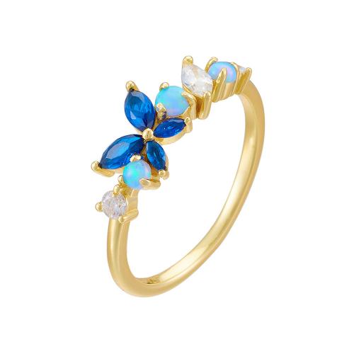 Cubic Zirconia Micro Pave 925 Sterling Silver Rings with Opal plated & micro pave cubic zirconia & for woman Sold By PC