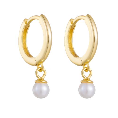 Huggie Hoop Drop Earring, 925 Sterling Silver, with Shell Pearl, plated, for woman, more colors for choice, Sold By Pair