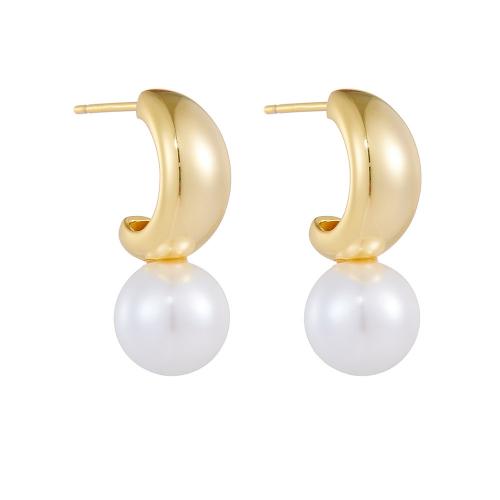 925 Sterling Silver Stud Earrings, with Shell Pearl, plated, for woman, more colors for choice, Sold By Pair