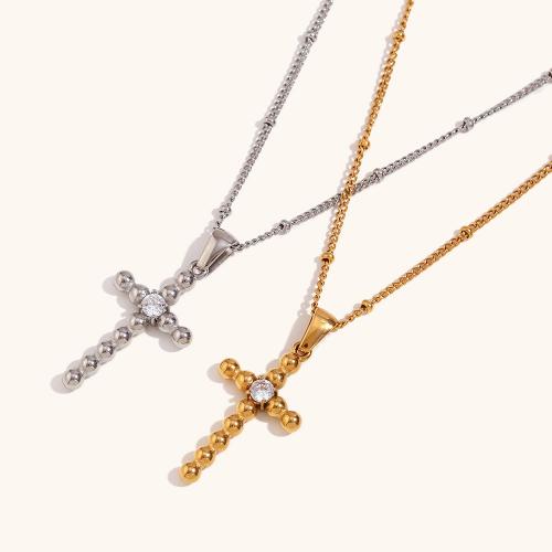 Stainless Steel Jewelry Necklace, 316L Stainless Steel, Cross, Vacuum Ion Plating, micro pave cubic zirconia & for woman, more colors for choice, Sold By PC