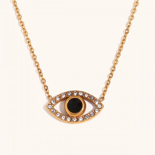 Collier Evil Eye bijoux, acier inoxydable 316L, pavé de micro zircon & pour femme, doré, Vendu par PC