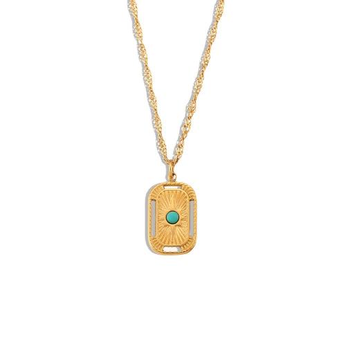 Collier de bijoux en acier inoxydable, Acier inoxydable 304, avec turquoise, pour femme, doré, Vendu par PC