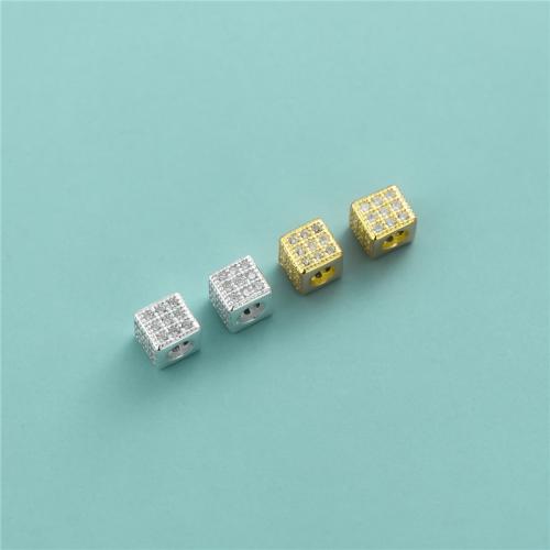 Abalorios de Plata de Ley 925, Cuadrado, chapado, Bricolaje & con diamantes de imitación, más colores para la opción, 4.10mm, agujero:aproximado 2.3mm, Vendido por UD