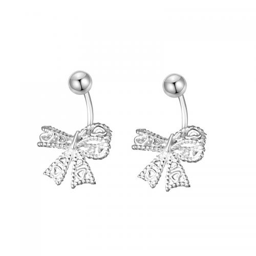 925 Sterling Silver Stud Earring Bowknot for woman & hollow silver color Sold By Pair