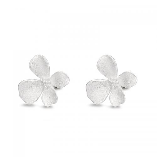 925 Sterling Silver Stud Earring Flower for woman & frosted silver color Sold By Pair