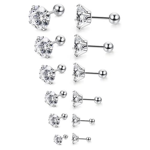 Titanium Steel Stud Earring Round Vacuum Ion Plating & micro pave cubic zirconia & for woman Sold By PC
