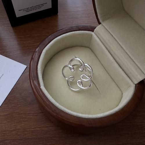 Solidny srebrny pierścień, 925 Srebro, Kwiat, obyty, Regulowane & biżuteria moda & dla kobiety, bez zawartości niklu, ołowiu i kadmu, 17.50mm, sprzedane przez PC
