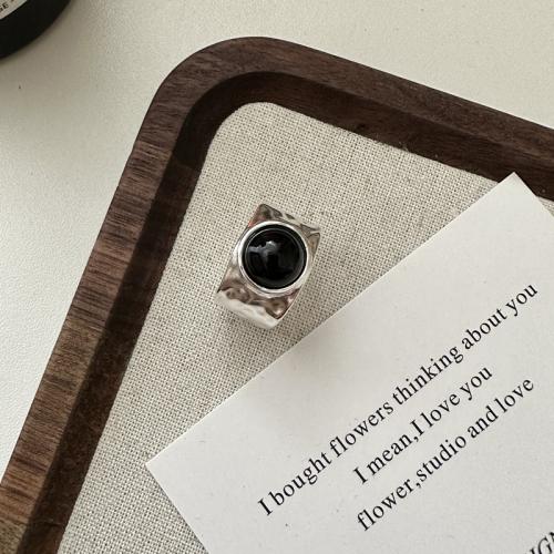 Ezüst ékszer Finger Ring, 925 ezüst, -val Fekete Achát, Állítható & divat ékszerek & a nő, nikkel, ólom és kadmium mentes, Méret:14, Által értékesített PC