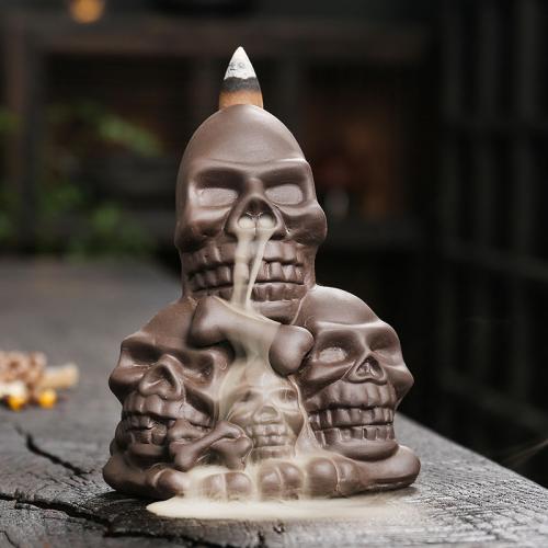 Backflow Incense Burner, Purple Clay, Skull, half handmade, for home and office & durable, 100x67x121mm, Sold By PC