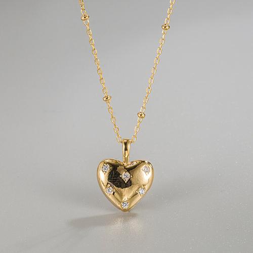 925 Sterling Silver Necklaces with 1.97inch extender chain Heart plated fashion jewelry & for woman & with rhinestone nickel lead & cadmium free Length Approx 15.75 Inch Sold By PC